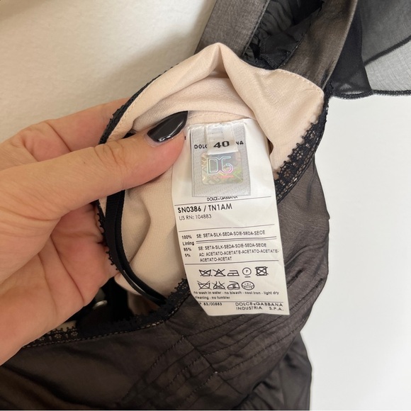 Dolce & Gabbana Vintage Babydoll Chiffon Blouse Black & Tan with Fringe Small - Picture 6 of 9